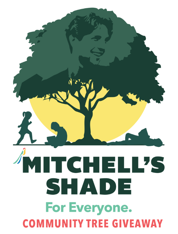 Mitchell's Shade logo featuring a tree with Mitchell's face silhouetted in the canopy while children play and read in the shade of the tree.